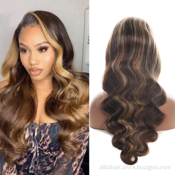 Natural Human Hair Wig For Black Women Wholesale 10A Grade  Highlight Wavy Lace Front Wigs Human Hair 13x4 Pre Plucked